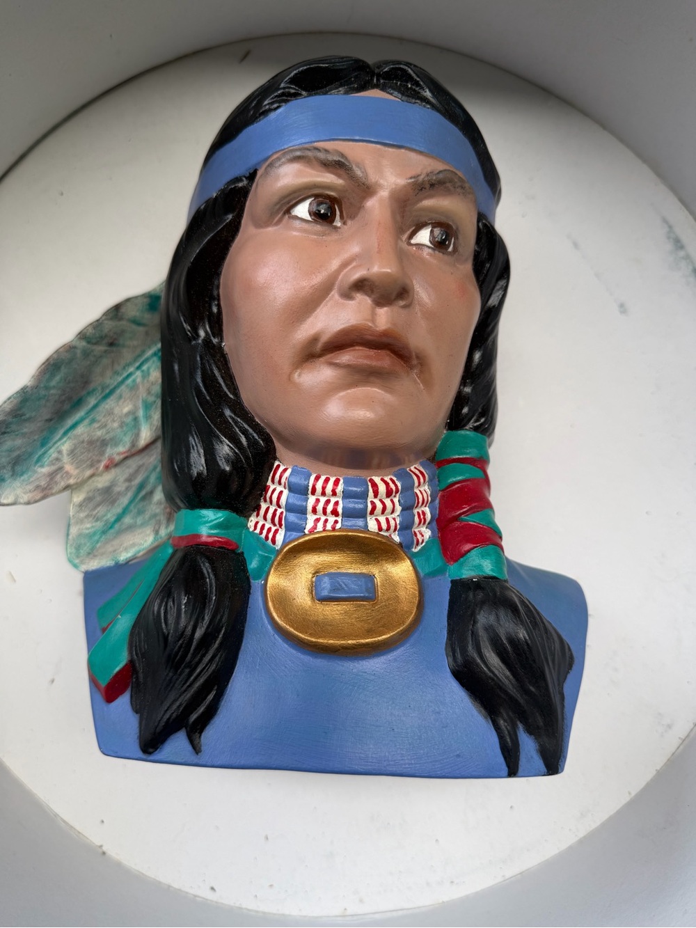 Hand-Painted Blue and Gold Decorative Bust Accent
